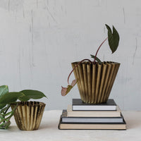 Fluted Brass Metal Planter