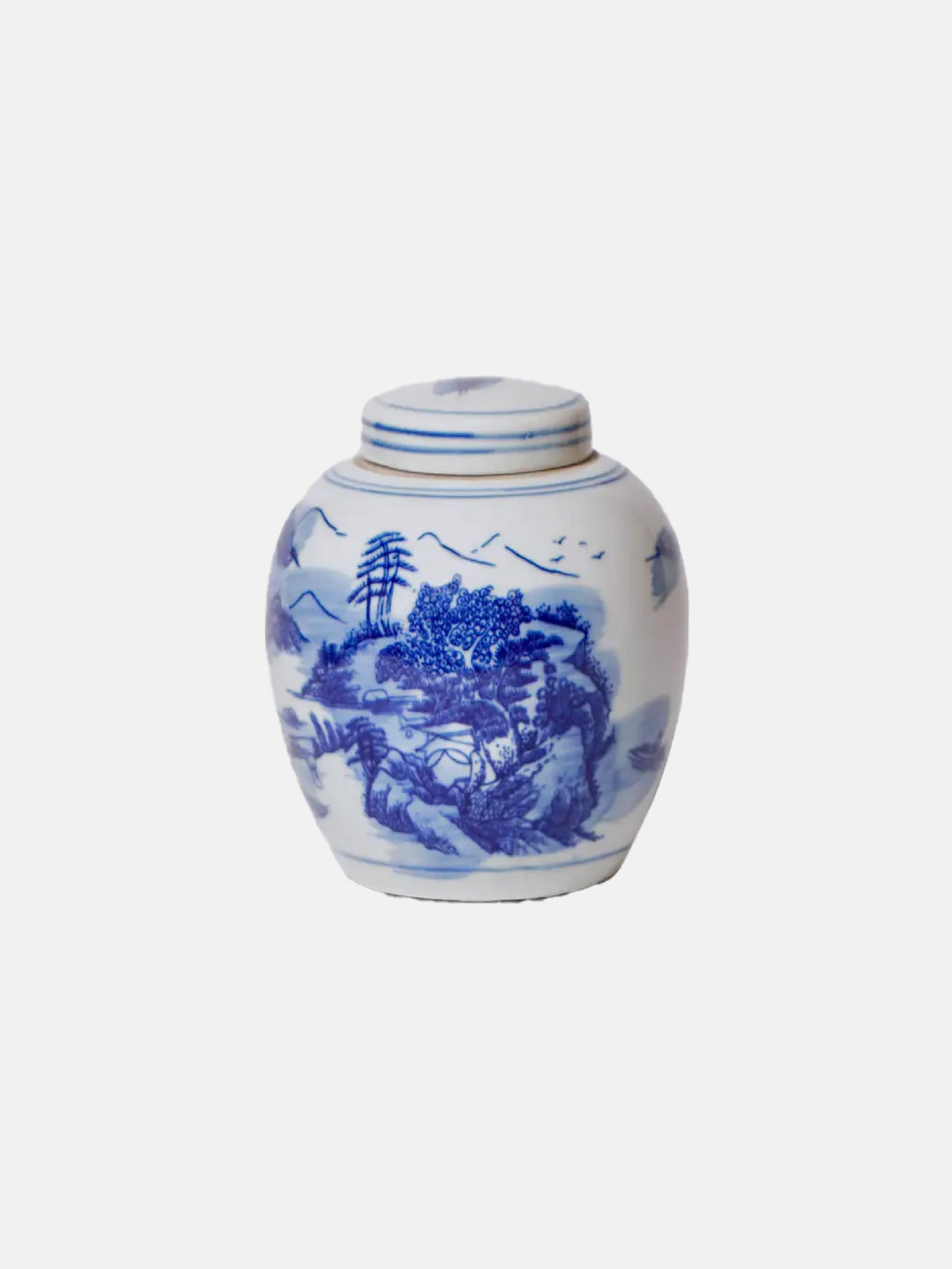 Blue and White Porcelain Landscape Round Jar