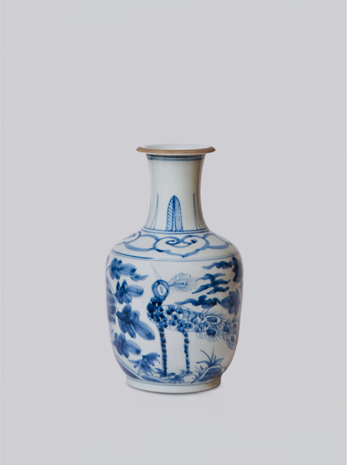 Blue & White Peacock Mallet Vase