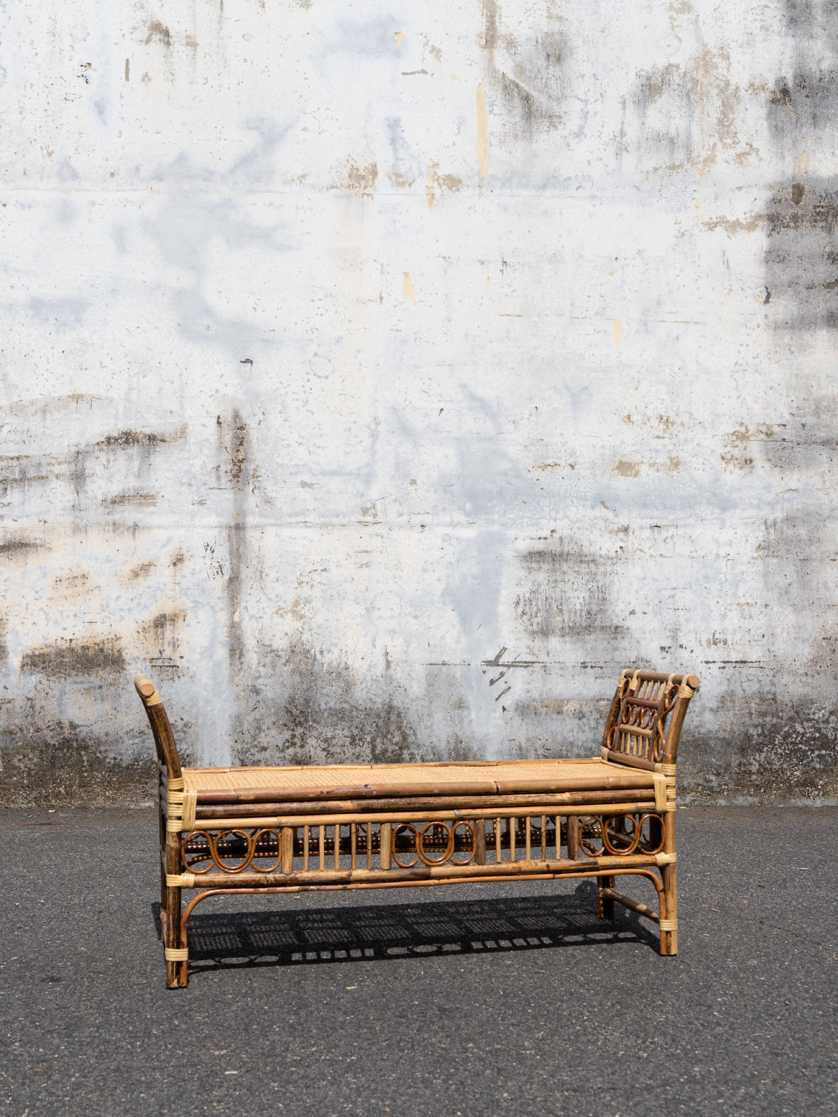 Antique Brown Rattan Bench