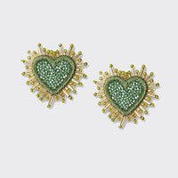 Mini Sparkle Heart Beaded Earrings in Khaki