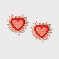 Small Sparkle Heart Beaded Earrings in Coral