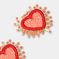 Small Sparkle Heart Beaded Earrings in Coral