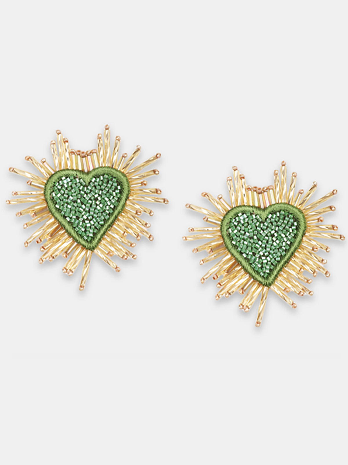 Large Sparkle Heart Beaded Earrings in Khaki