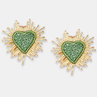 Large Sparkle Heart Beaded Earrings in Khaki