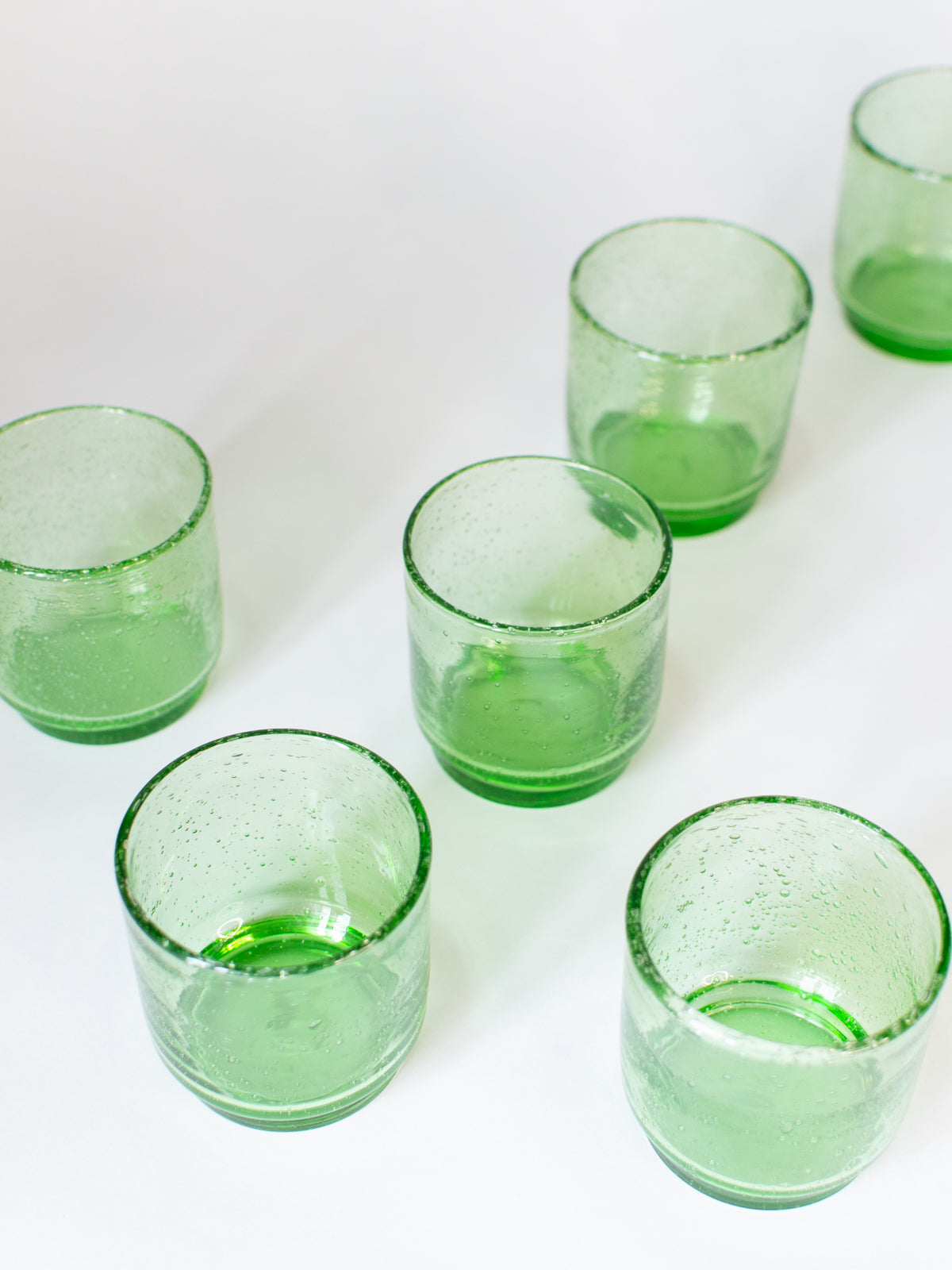 Fern Green Biot Bubbled Glass, Set of 6