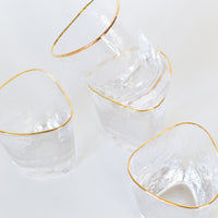 Triangular Gold Rimmed Double Old Fashioned Glass, Set of 4