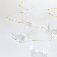 Triangular Gold Rimmed Double Old Fashioned Glass, Set of 4