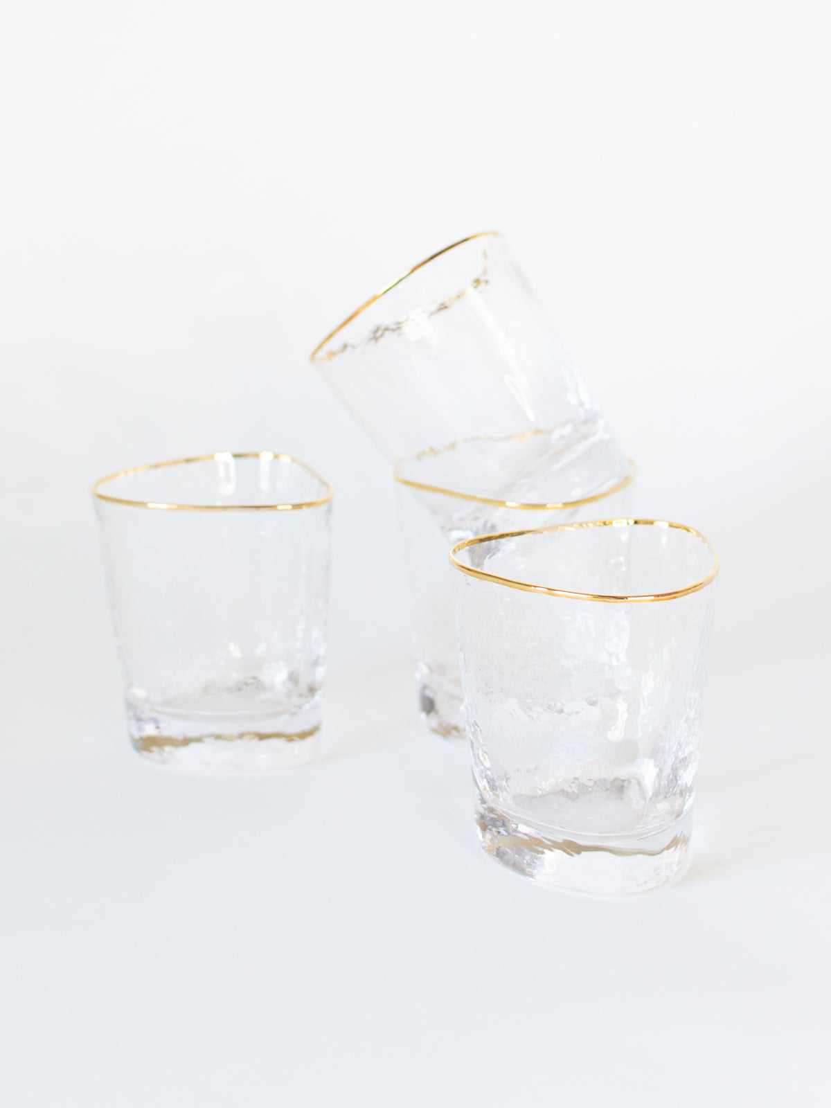 Triangular Gold Rimmed Double Old Fashioned Glass, Set of 4