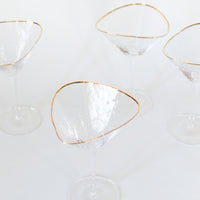 Triangular Gold Rimmed Martini Glass, Set of 4