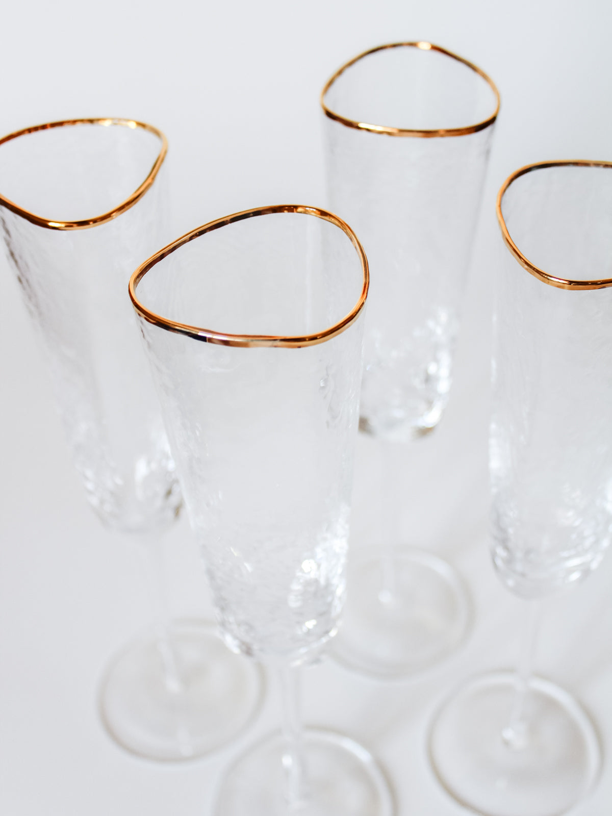 Triangular Gold Champagne Flutes, Set of 4