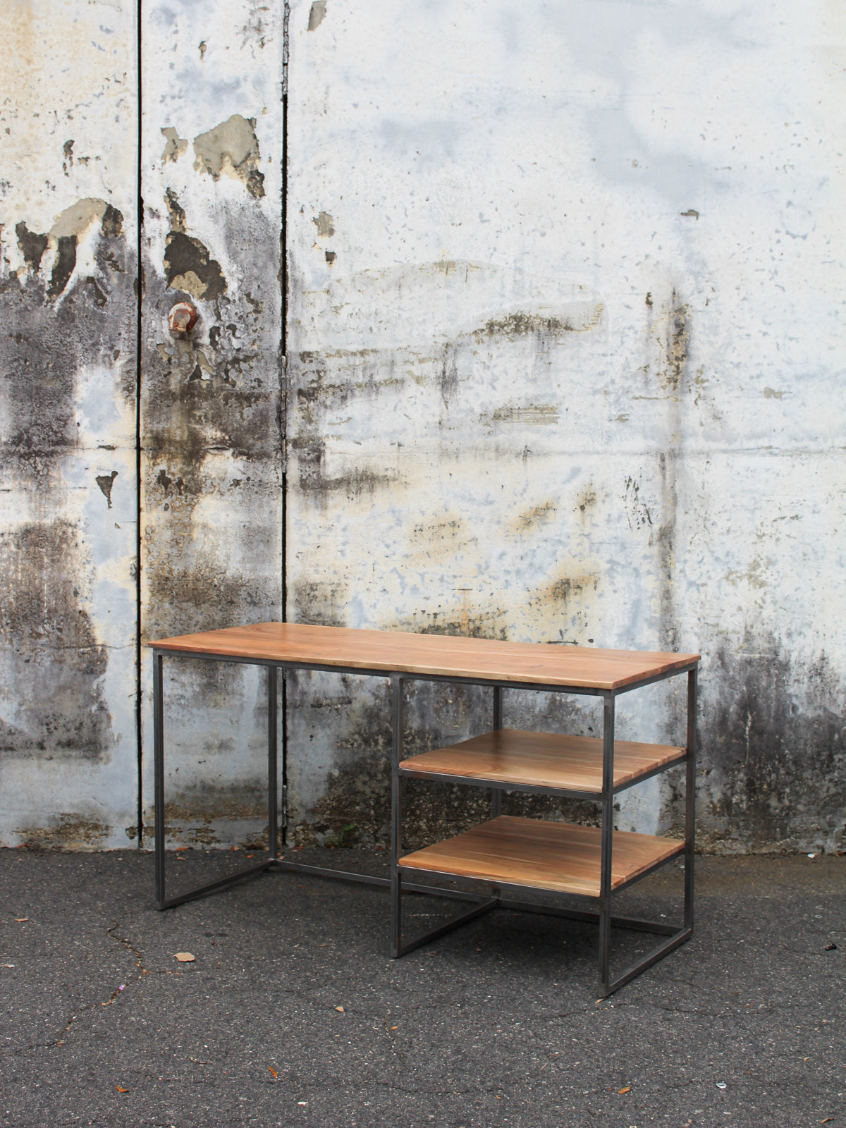 Open Desk with Iron Shelves